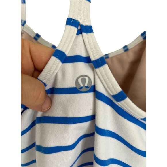 Lululemon Power Y Built In Bra Sports Top Tank White Blue Stripes Size 6 - Picture 3 of 5